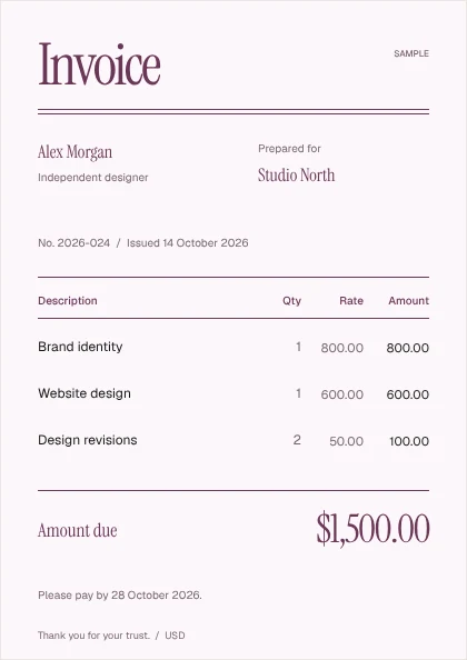 Editorial invoice template preview