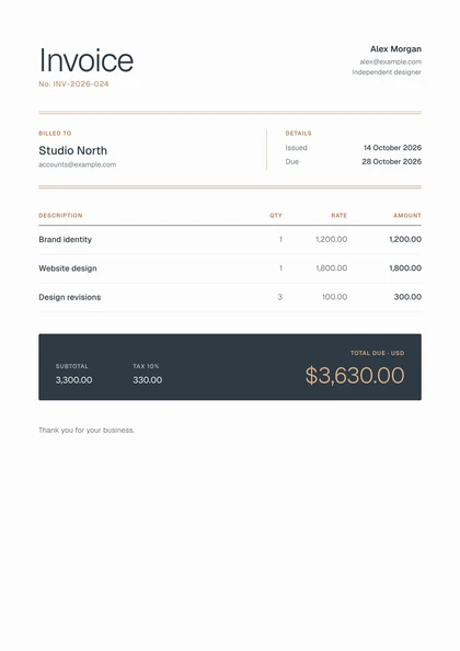 Copper invoice template preview