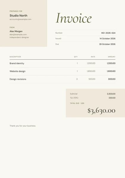 Grove invoice template preview
