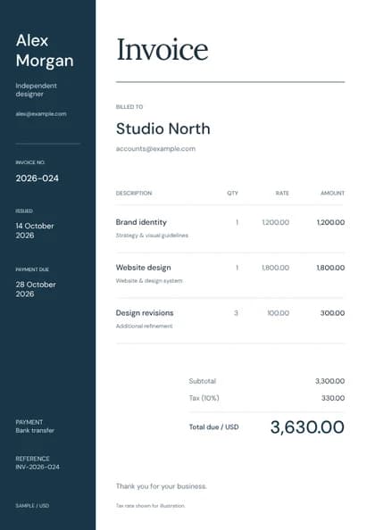 Meridian invoice template preview