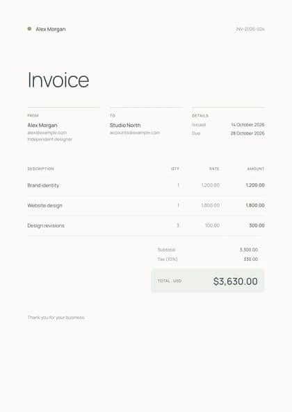 Nordic invoice template preview