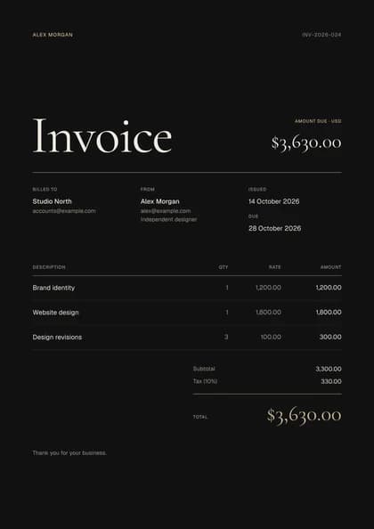 Obsidian invoice template preview
