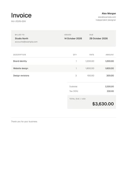 Plain invoice template preview